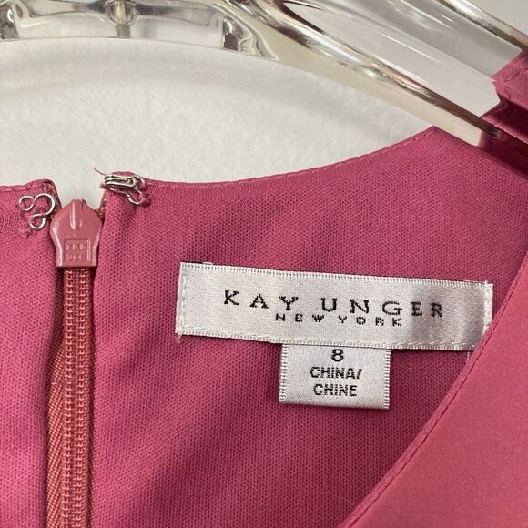 Kay Unger Dress Puff Statement Sleeve Stretch Poplin Lined Dusty Rose Event - Picture 6 of 16